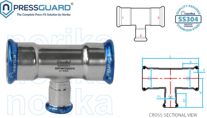 Stainless Steel 304 Press Fit Reducing Tee